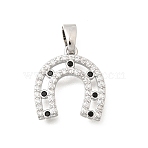 Brass Cubic Zirconia Charms, Horseshoe Charms, Long-Lasting Plated, Platinum, 14x13x2mm, Hole: 5x3mm(KK-B187-19P)