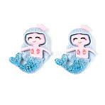 Opaque Resin Decoden Cabochons, Mermaid, with Glitter Powder, Light Sky Blue, 32x25.5~26x7.5mm(RESI-N051-01A)