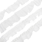 4Pcs 4 Styles Double & Single Layer Chinlon Lace Trim Fabric, Pleated Trimming, with ABS Plastic Beads, for DIY Decorative Clothing Sewing, White, 25~35mm, 1.5~6.3mm, about 2 yards/pc, 1pc/style(DIY-WR0003-87A)