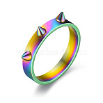 201 Stainless Steel Finger Rings, Hip-hop Style Rivets Ring, Multi-color, US Size 7(17.3mm)(FS-WG9177F-11)