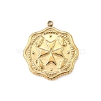 304 Stainless Steel Pendants, Flower with Maltese Cross Charm, Ion Plating(IP), Golden, 22.5x20x2mm, Hole: 1.5mm(STAS-Z135-05G)