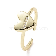 Clear Cubic Zirconia Heart Open Cuff Ring, Brass Jewelry for Women, Cadmium Free & Lead Free, Real 18K Gold Plated, US Size 6 1/4(16.7mm)(RJEW-P032-37G)