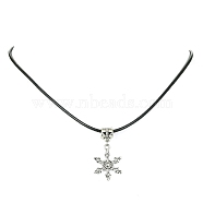 Tibetan Alloy Snowflake Pendant Necklaces, with Imitation Leather Cord, Antique Silver, 17.72 inch(45cm)(NJEW-JN04538-05)