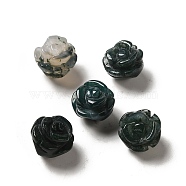 Natural Moss Agate Carved Flower Beads, Rose, 8.5~10x10x10.5mm, Hole: 1mm(G-O156-B-19)