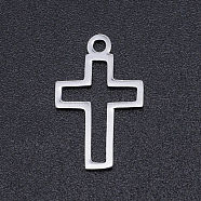201 Stainless Steel Laser Cut Pendants, Cross, Stainless Steel Color, 16x10.5x1mm, Hole: 1.4mm(STAS-S105-T923-1)
