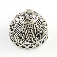Alloy Cord Ends, End Caps, Tibetan Style, Cadmium Free & Lead Free, Antique Silver, 21x21x20.5mm, Hole: 3mm, about 130pcs/1000g, Inner Diameter: 16mm(TIBEP-Q052-37AS-LF)