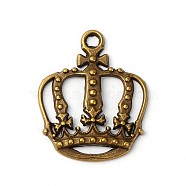 Tibetan Style Alloy Pendants, King Crown, Antique Bronze, Lead Free and Cadmium Free and Nickel Free, 34x28x4mm, Hole: 3.1mm(X-K092U072)