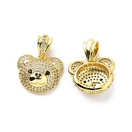 Clear & Black Cubic Zirconia Pendants, with Brass Findings, Bear Head Charm, Real 18K Gold Plated, 16x17.5x6.5mm, Hole: 3.5x6.5mm(KK-G446-10G)