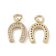 Brass Micro Pave Cubic Zirconia Charms, with Jump Ring, Horseshoe Charm, Real 18K Gold Plated, 13x10x3mm, Hole: 3mm(KK-E068-VB278)