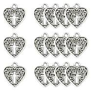 PandaHall Elite Tibetan Style Alloy Pendants, Heart with Cross Cadmium Free & Lead Free, Antique Silver, 15x16x2mm(TIBE-PH0004-63-RS)