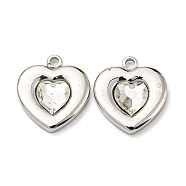 304 Stainless Steel Pendants, with Glass, Heart, Stainless Steel Color, 14.5x13x3.5mm, Hole: 1.6mm(STAS-L022-152P)