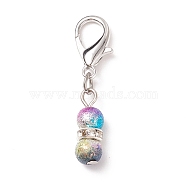 Spray Painted Acrylic Beaded Gourd Pendant Decorations, with Iron Rhinestone Spacer Beads & Alloy Lobster Claw Clasps, Clip-on Charms, Platinum, 35mm(HJEW-JM00721)