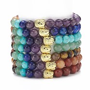 7Pcs 7 Style Natural & Synthetic Mixed Gemstone Stretch Bracelets Set with Alloy Buddha Head Beaded, Chakra Yoga Stackable Bracelets for Women, Inner Diameter: 2-1/8 inch(5.3cm), 1Pc/style(BJEW-JB08783)