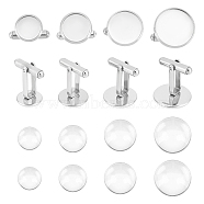 Unicraftale 304 Stainless Steel Cuffinks, with Transparent Glass Cabochons, Flat Round, Stainless Steel Color, 16pcs/box(STAS-UN0008-82)