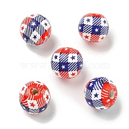 Printed Wood European Beads, Round, USA Flag Style, Midnight Blue, 15.5~16mm, Hole: 4~4.5mm(WOOD-G022-07B)