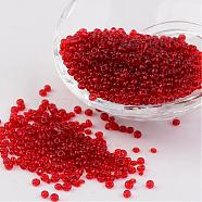 8/0 Glass Seed Beads, Transparent, Round, Crimson, 3mm, Hole: 1mm, about 1097pcs/50g(X-SEED-A004-3mm-5B)