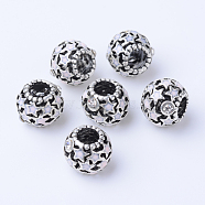 Alloy Enamel European Beads, with Rhinestones, Large Hole Beads, Rondelle, Antique Silver, Pearl Pink, 11x9mm, Hole: 5mm(X-MPDL-T001-01B)