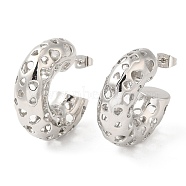 Brass Grooved Round Stud Earrings, Half Hoop Earrings for Women, Platinum, 30x30~30.5mm(EJEW-K248-06P)