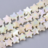 Freshwater Shell Beads Strands, AB Color Plated, Dyed, Star, Creamy White, 8~9x9x2~3mm, Hole: 0.8mm, about 55~59pcs/Strand, 15.89 inch(40.36cm) (X-SHEL-N026-08A)