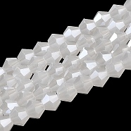 Imitation Jade Electroplate Glass Beads Strands, Pearl Luster Plated, Faceted, Bicone, White, 4x4mm, Hole: 0.8mm, about 82~85pcs/strand, 12.01~12.2 inch(30.5~31cm)(EGLA-F029-J4mm-A06)