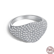 Rhodium Plated 925 Sterling Silver Signet Finger Ring with Cubic Zirconia, with S925 Stamp, Real Platinum Plated, 2.4~12.45mm, US Size 7(17.3mm)(RJEW-F150-61B-P)