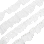 WADORN 4Pcs 4 Styles Double & Single Layer Chinlon Lace Trim Fabric, Pleated Trimming, with ABS Plastic Beads, for DIY Decorative Clothing Sewing, White, 25~35mm, 1.5~6.3mm, about 2 yards/pc, 1pc/style(DIY-WR0003-87A)