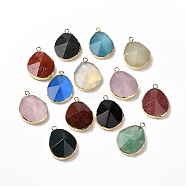 Natural & Synthetic Mixed Stone Pendants, with Brass Findings, Faceted, Drop, 31~35x20~25x7~9mm, Hole: 2.5mm(G-I207-14)
