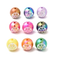 UV Plating Acrylic Beads, Iridescent, Round with Snowflake Pattern, Mixed Color, 15.5x15mm, Hole: 2.3mm(PACR-B0001-01)