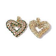 Brass Micro Pave Clear Cubic Zirconia Pendants, Cadmium Free & Nickel Free & Lead Free, Rack Plating, Heart, Real 18K Gold Plated, 23x26x4mm, Hole: 3.5x4.5mm(KK-G439-24G)