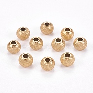 Ion Plating(IP) 304 Stainless Steel Textured Beads, Round, Golden, 6x5mm, Hole: 2mm(STAS-I081-6mm-04G)