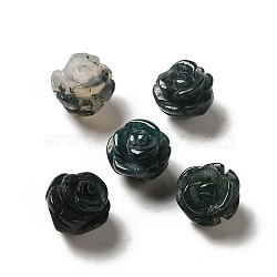 Natural Moss Agate Carved Flower Beads, Rose, 8.5~10x10x10.5mm, Hole: 1mm(G-O156-B-19)