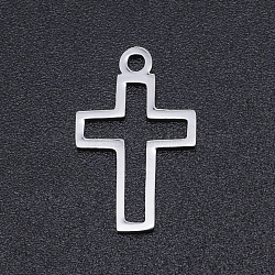 Non-Tarnish 201 Stainless Steel Laser Cut Pendants, Cross, Stainless Steel Color, 16x10.5x1mm, Hole: 1.4mm(STAS-S105-T923-1)