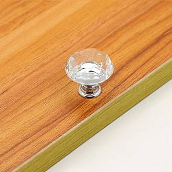 Transparent Glass Drawer Knob, with Alloy Findings and Screws, Cabinet Pulls Handles for Drawer, Doorknob Accessories, Diamond, Clear, 30x30mm(CABI-PW0001-143P-04)