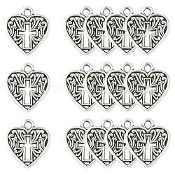 PandaHall Elite Tibetan Style Alloy Pendants, Heart with Cross Cadmium Free & Lead Free, Antique Silver, 15x16x2mm(TIBE-PH0004-63-RS)