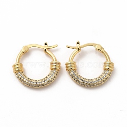 Clear Cubic Zirconia Hoop Earrings, Brass Jewelry for Women, Golden, 21x22x4.5mm, Pin: 1.5x0.6mm(EJEW-A095-06G)