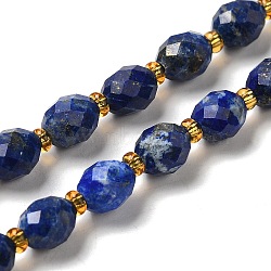 Natural Lapis Lazuli Beads Strands, with Seed Beads, Faceted, Oval, 7.5~8x6~6.5mm, Hole: 1.2mm, about 40~42pcs/strand, 15.35~15.55''(39~39.5cm)(G-H297-C02-01)