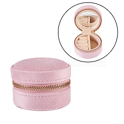 Portable Travel Round Velvet Jewelry Set Storage Zipper Boxes, Jewelry Case for Earrings, Rings, Bracelets, Pink, 6.2x4.55cm(CON-TAC0001-11B)