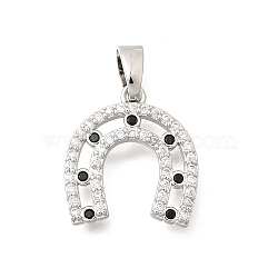 Brass Cubic Zirconia Charms, Horseshoe Charms, Long-Lasting Plated, Platinum, 14x13x2mm, Hole: 5x3mm(KK-B187-19P)