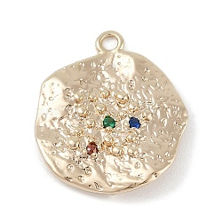 Brass Micro Pave Cubic Zirconia Pendants, Flat Round, Real 18K Gold Plated, 22x19.5x2mm, Hole: 1.8mm(KK-Z075-14G)