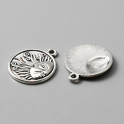 Tibetan Style Alloy Pendants, Flat Round with Sun Charms, Antique Silver, 22.5x19x2.5mm, Hole: 1.6mm(FIND-CJC0012-025)