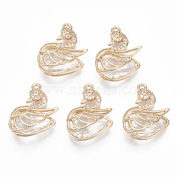 Glass Pendants, with Brass Micro Pave Cubic Zirconia Findings, Swan, Light Gold, Clear, 22x16.5x8mm, Hole: 1.5mm(X-GLAA-T021-22)