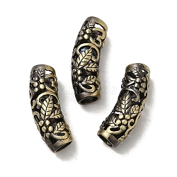 Tibetan Style Rack Plating Brass Beads, Curved Tube with Leaf, Long-Lasting Plated, Antique Bronze, 23x8mm, Hole: 5mm(KK-Q805-12AB)