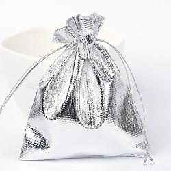 Rectangle Organza Bags, Drawstring Pouches Bags, Party Wedding Cookies Candy Jewelry Bags, Silver, 12x10cm(OP-R018-12x10cm-01)