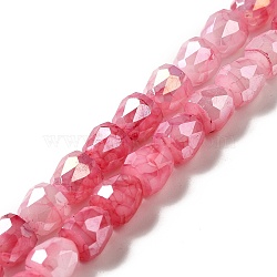 Electroplate Glass Beads Strand, AB Color Plated, Faceted, Bell, Cerise, 8x8mm, Hole: 1mm, about 61~69pcs/strand, 19.29~22.20 inch(49~56.4cm)(GLAA-G088-03A)