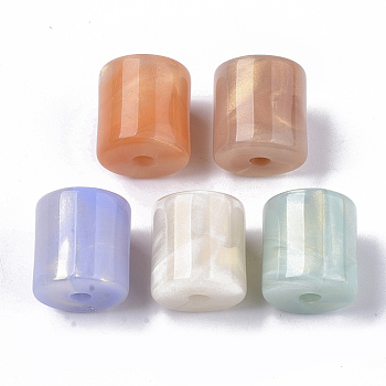 Opaque Acrylic Beads, with Gold Sand, Two Tone, Column, Mixed Color, 18x17mm, Hole: 3mm
