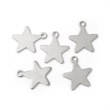 201 Stainless Steel Pendants, Star, Stamping Blank Tag, Stainless Steel Color, 15x13x0.6mm, Hole: 1.4mm