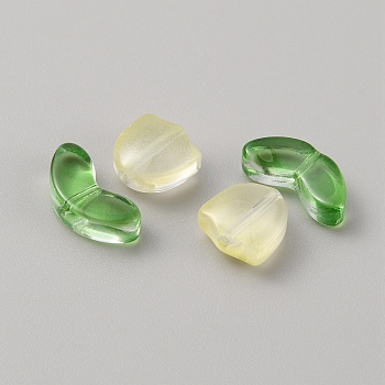 Handmade Lampwork Beads, Flower and Leaf, Champagne Yellow, 9x9x5.5mm, Hole: 1mm, 10 set/bag