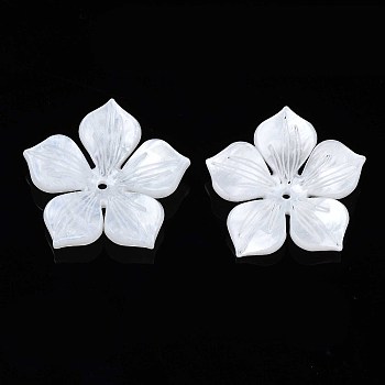 Opaque Acrylic Beads, Flower, White, 29.5x28.5x6.5mm, Hole: 1.6mm