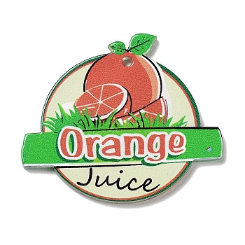 Fruit Theme Acrylic Pendants, Orange, 37x43x2.5mm, Hole: 1.5mm