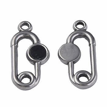 304 Stainless Steel Pendants, with Dyed Black Shell, Oval, Stainless Steel Color, 20x10x2mm, Hole: 1.6mm